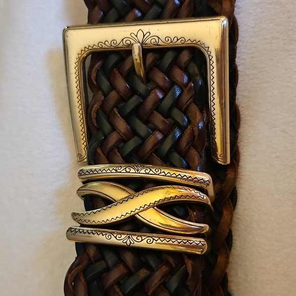 BRIGHTON Braided Brown Leather Belt with Scroll Buckle - Picture 2 of 7